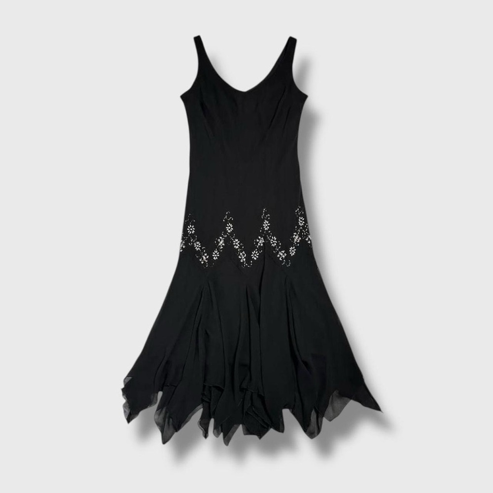 SL Fashions 2000s Y2K Beaded Pearls Black Asymmetrical Midi Maxi Fairy Dress 12